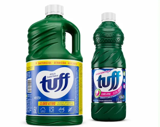 Água sanitária em frascos de 1 e 2 litros
