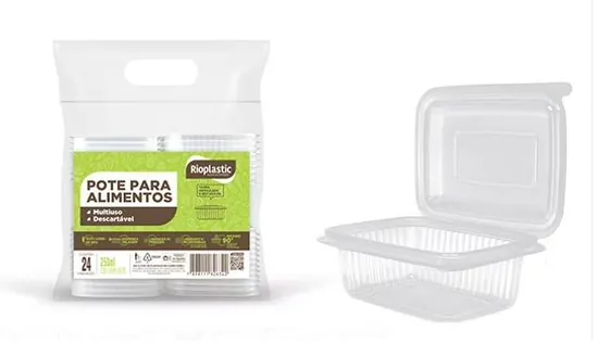 Potes plásticos retangulares com tampa articulada
